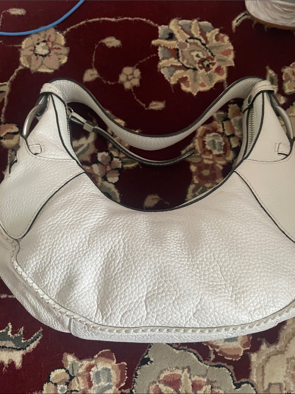 Calvin Klein Elegant White Leather Hobo Bag